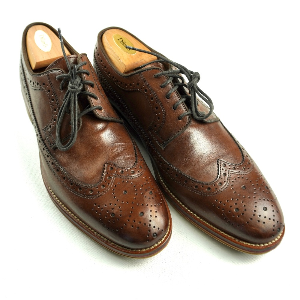 Johnston Murphy Men 10.5 Conard Mahogany Calf Skin Wingtip Oxford Shoes Cap Toe